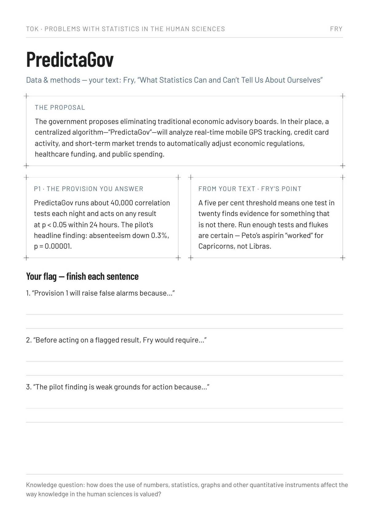 Expert one's sheet with three sentence stems