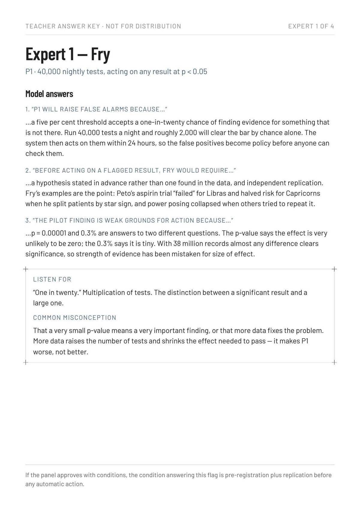 The teacher answer key for expert one