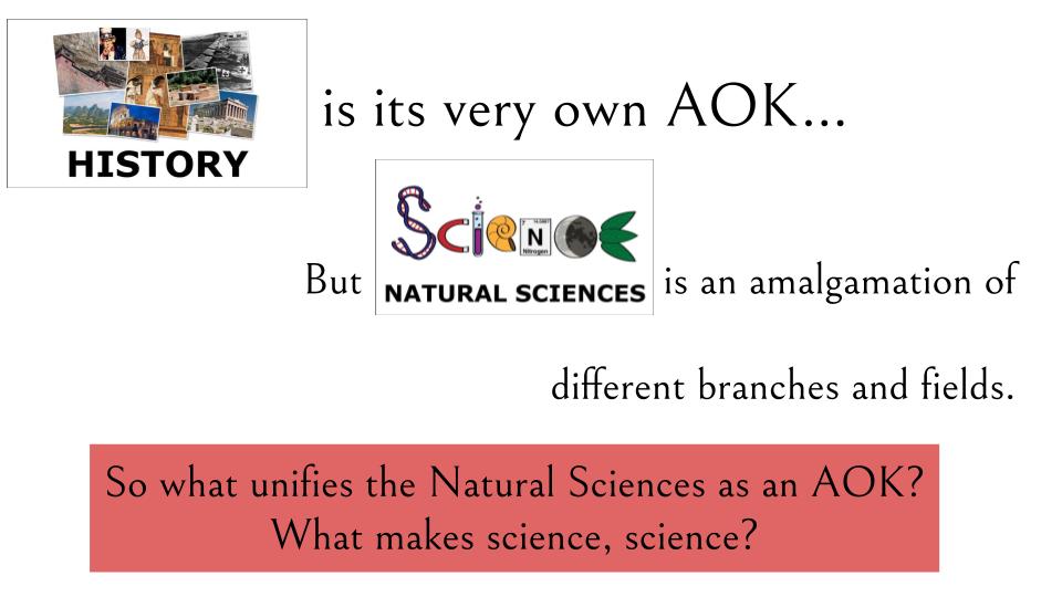 What unifies the natural sciences as an area of knowledge?