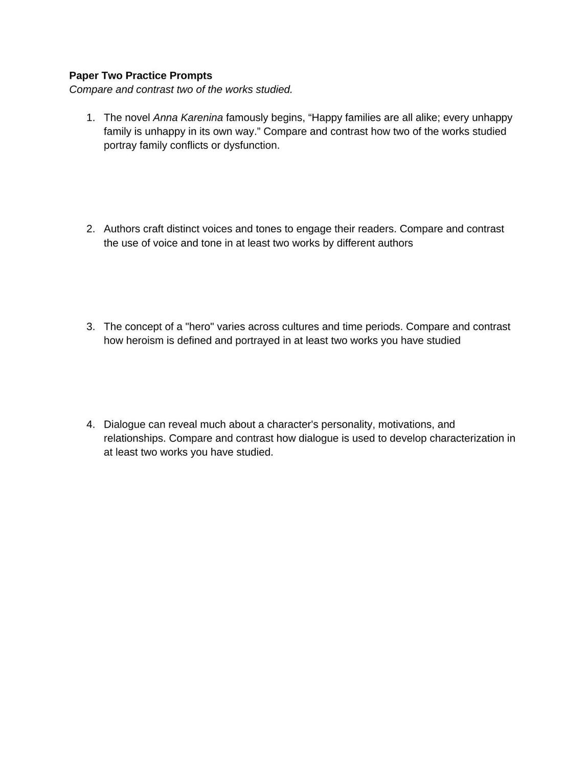 Four practice prompts
