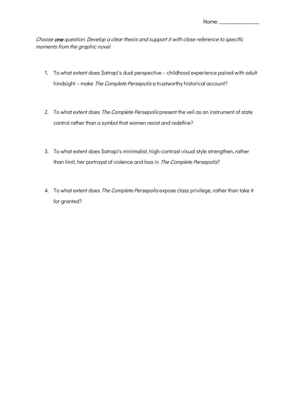 Test version A with four essay questions
