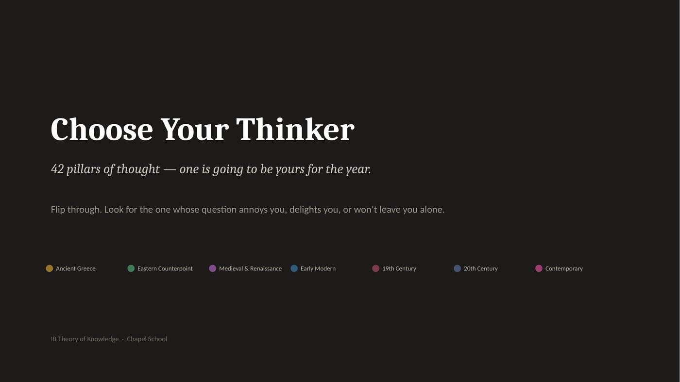 The opening slide of the Choose Your Thinker deck