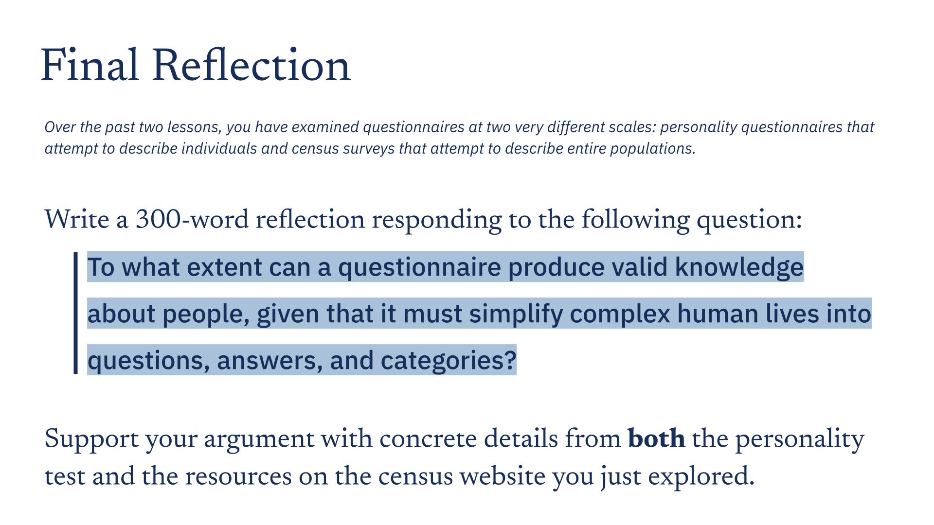 The final reflection question