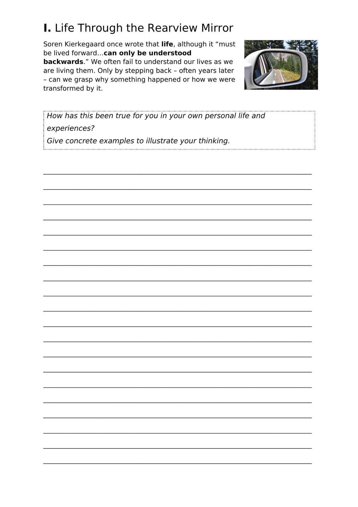 The opening reflective activity built on a Kierkegaard quotation