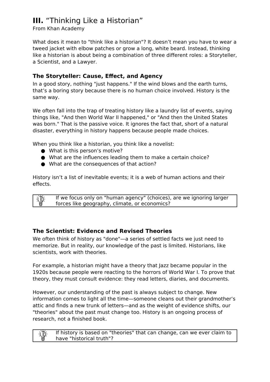 Thinking Like a Historian: storyteller, scientist, lawyer