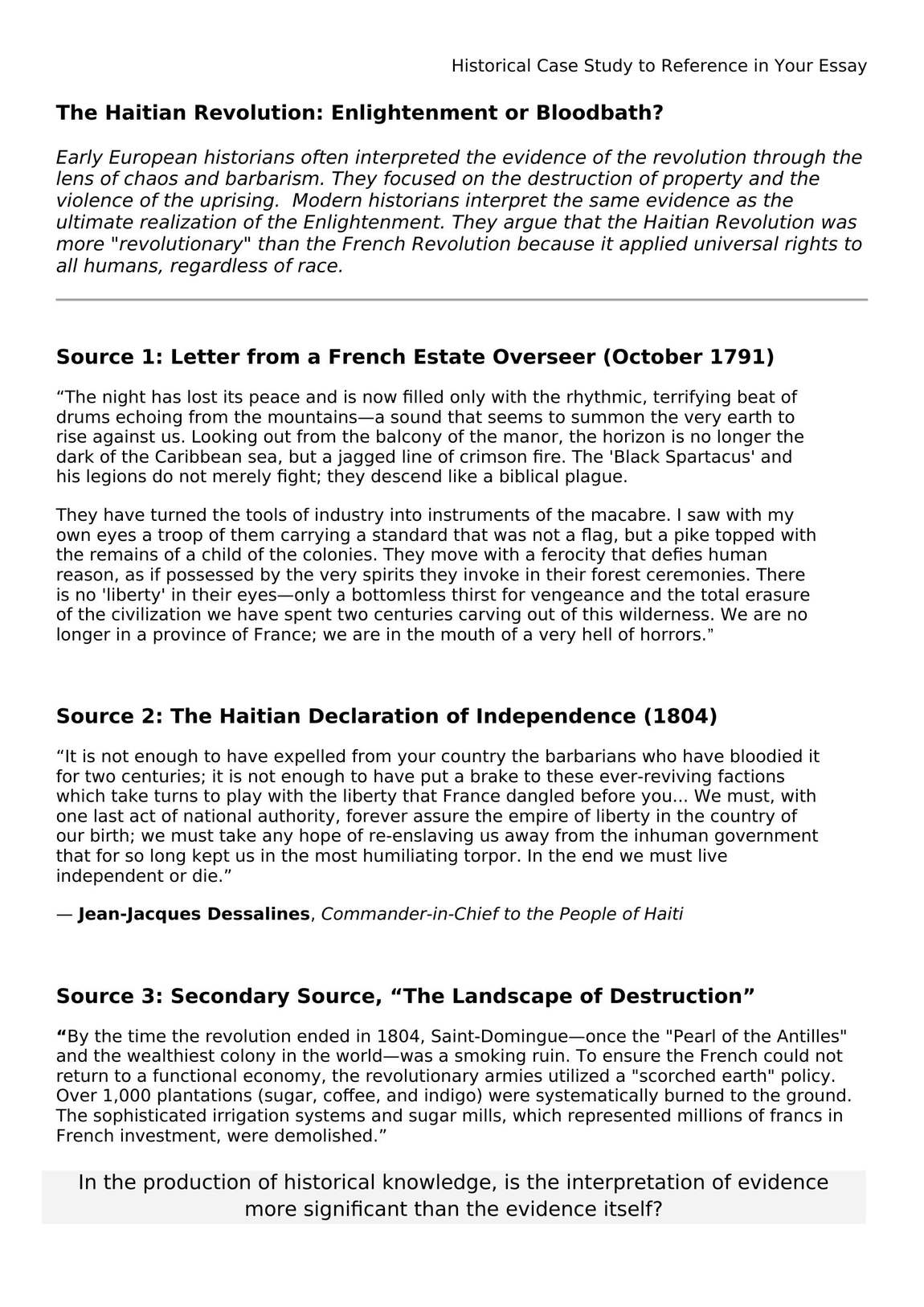 The Haitian Revolution summative with three sources